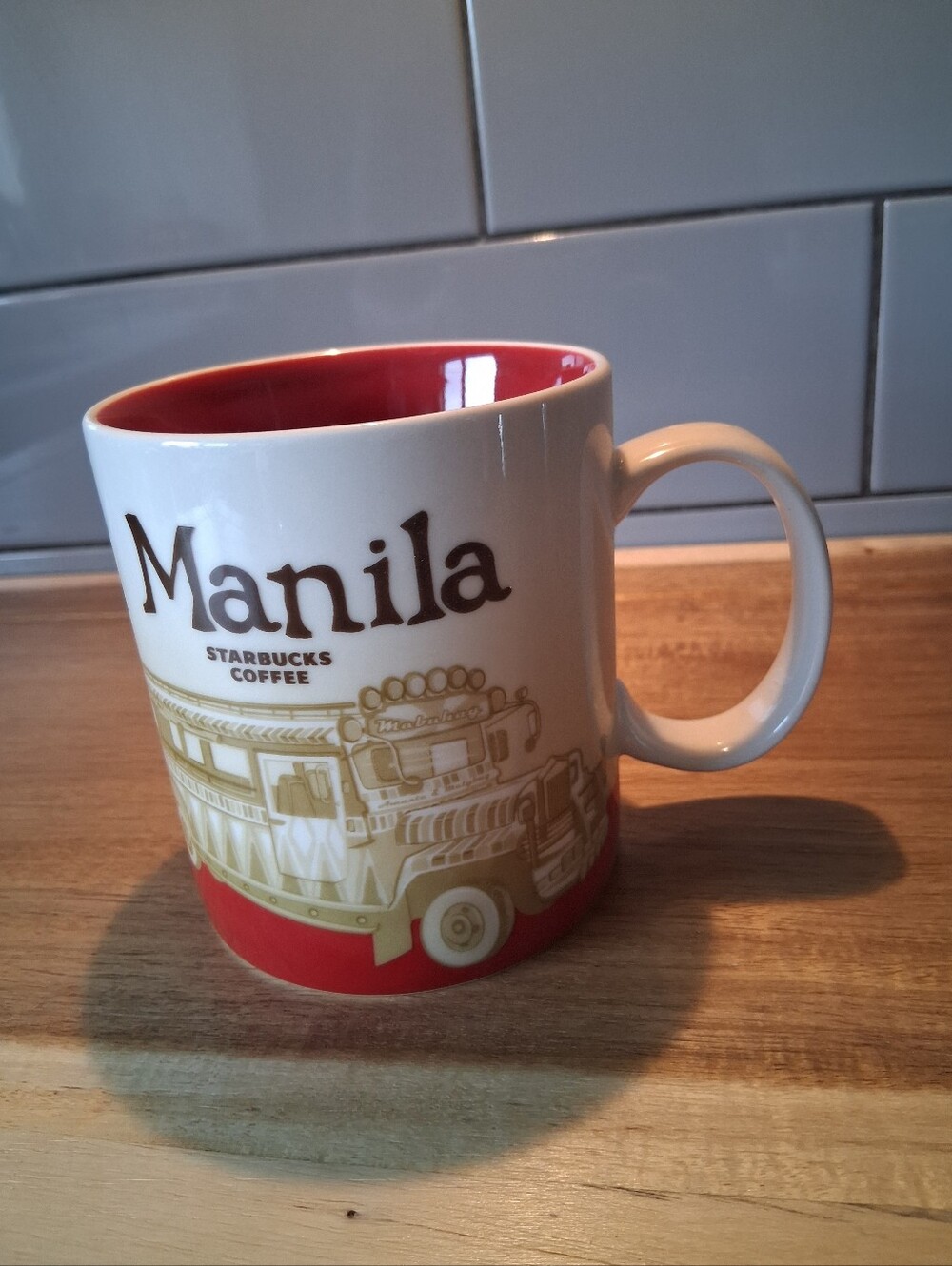 Starbucks Manila Ceramic Mug with Red Accents